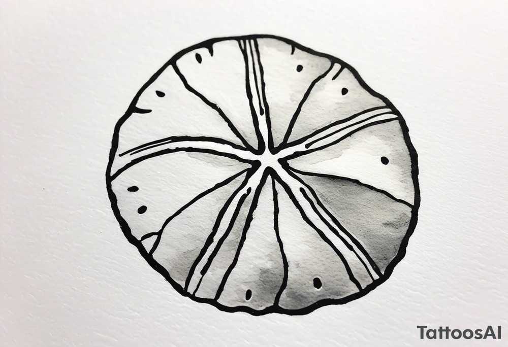 sand dollar 
watercolor
light gray
you can see the dove shell peaking out.
take out the black

draw sand around it like it's washed up on the beach.
the tattoo will go on the underside of my wrist. tattoo idea