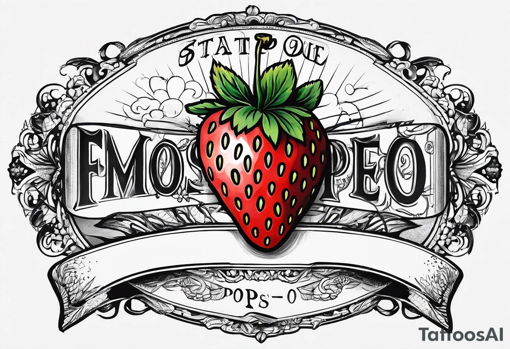 Single strawberry with a banner that reads “Pops” tattoo idea