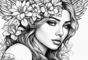 wing angel, flower, , tattoo idea