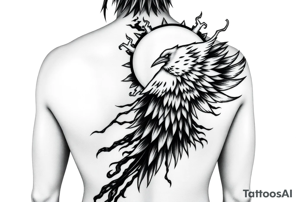 i want my tatto to go from over hips to neck but devided in diagonal in half so only the right side of my upper body is tatted. The design is supposed to be from the anime naruto. I want itachis susano as the main picture and amaterasu flames to mark the line between normal body and tatted body the flames should slowly merg into itachis crows and from the crows into the susano. The susano is supposed to go slightly on the neck and from chest to back and on the right arm. I want it to be a full cover tatto tattoo idea