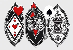 one combined tatto in minimalistic style with icon style three king of spades and icon style one queen of hearts. extreme minimalstic and few lines. much more minimalistic and fewer lines tattoo idea