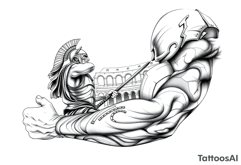 Spartan fighting in the Colosseum tattoo idea