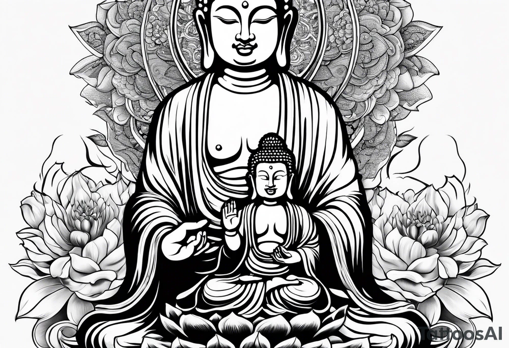 Buddha carrying Buddha baby tattoo idea