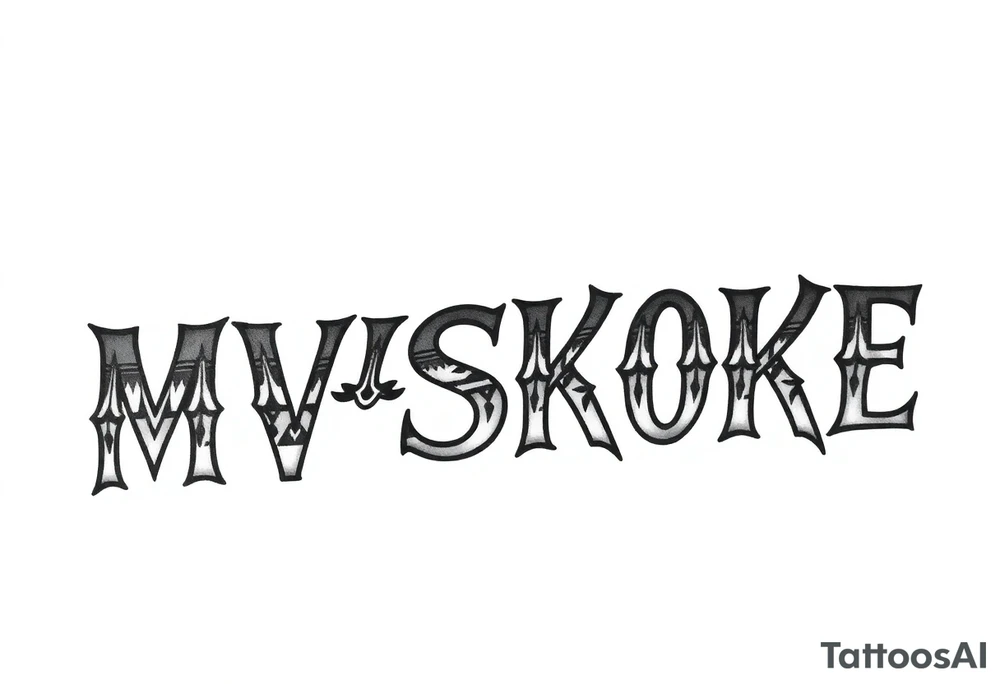 The word “MVSKOKE” shaded with Native American print tattoo idea