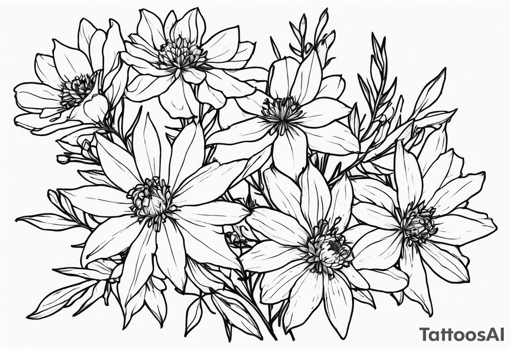 Larkspur and aster bouquet tattoo idea