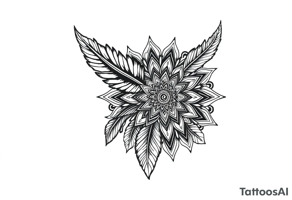 spiritual feather indian mandala shaman tattoo idea