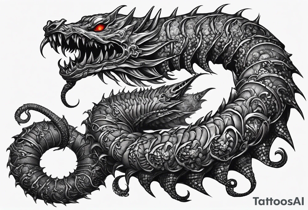 medieval  demonic centipede warped on the collar bone with a fine point and sketch style tattoo idea