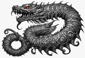 medieval  demonic centipede warped on the collar bone with a fine point and sketch style tattoo idea