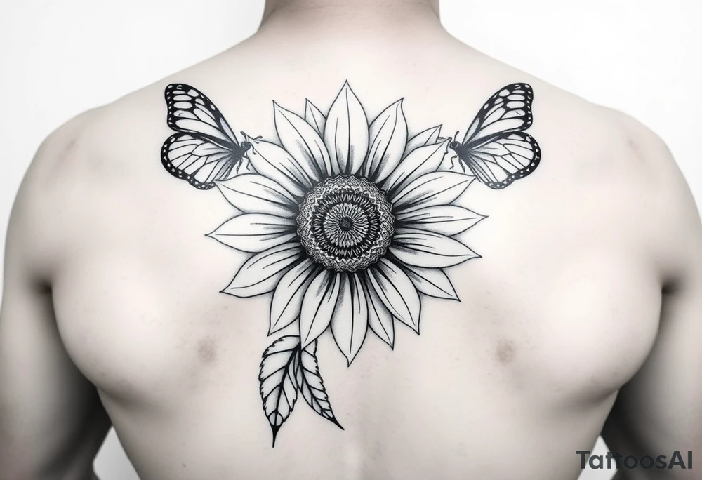 Sunflower with Shari an butterflies tattoo idea