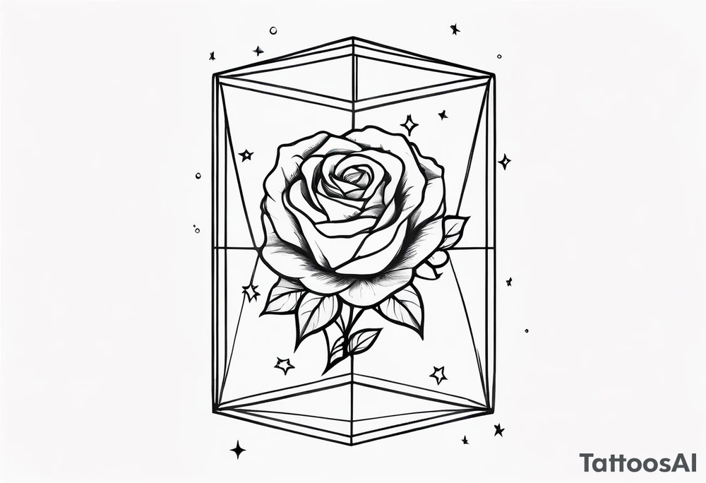 Tall Tesseract with roses and stars on the top and bottom tattoo idea