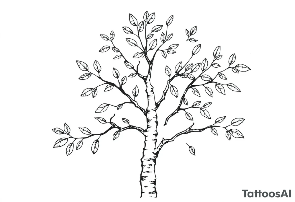 birch tree with leaves tattoo idea