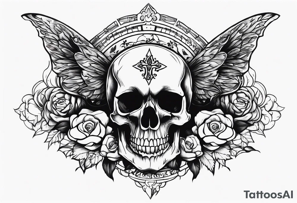 Memento mori writen skull sleeve tattoo design tattoo idea