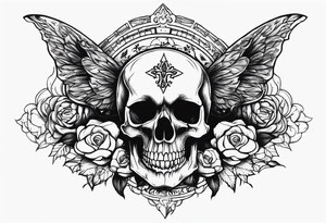 Memento mori writen skull sleeve tattoo design tattoo idea