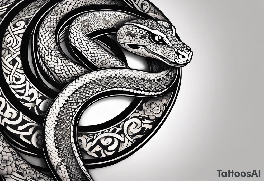 Snake tattoo for placement down the spine with the head positioned at the bottom in japanese style to symbolise a journey of healing with a slight incorporation of yin yang tattoo idea