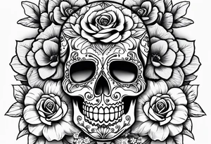 Sugar skull with roses daisies and water lilies for half sleeve down arm tattoo idea