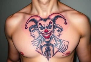 jester collage of emotions tattoo idea