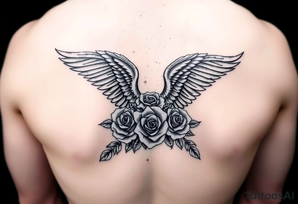 In memory of daddy angel wings and roses with dates 
For rib tattoo tattoo idea