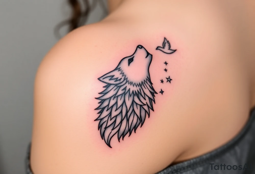 Wolf howling moon stars dove tattoo idea