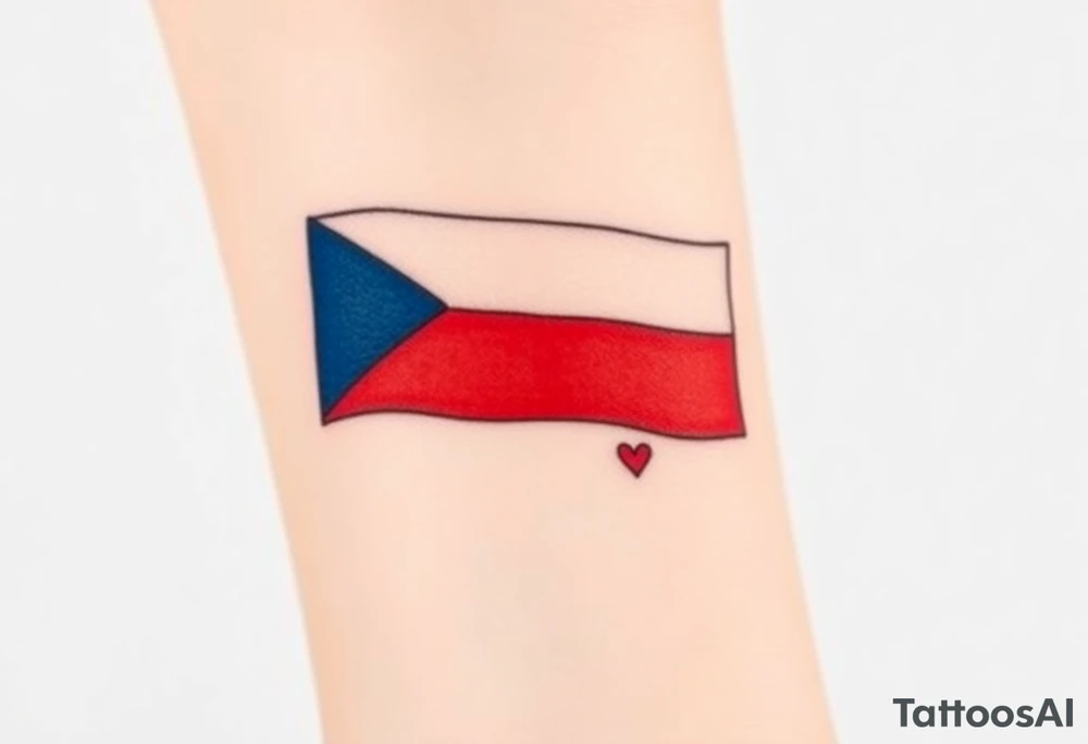 A minimalist Czech flag (blue, white, red) outline, with delicate shading and a small heart incorporated into the design. tattoo idea