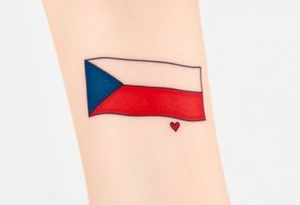 A minimalist Czech flag (blue, white, red) outline, with delicate shading and a small heart incorporated into the design. tattoo idea
