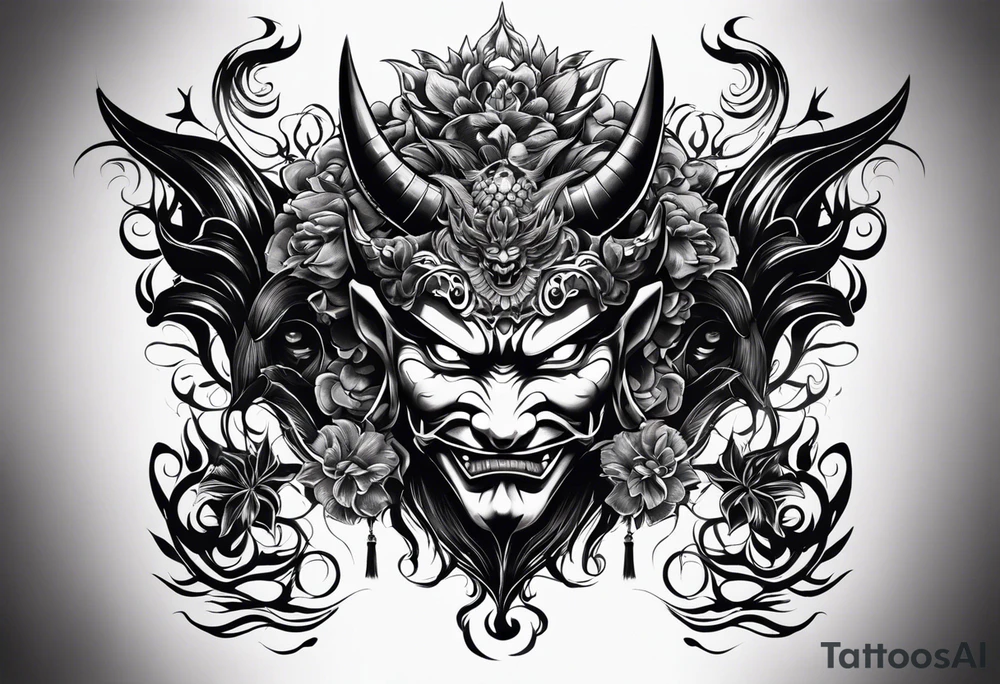 The Japanese say you have three faces. The first face, you show to the world. The second face, you show to your close friends and your family. The third face, you never show anyone. japanese demon tattoo idea tattoo idea