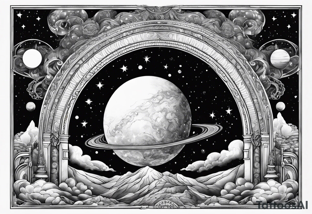cosmic spiritual archway outer space tattoo idea