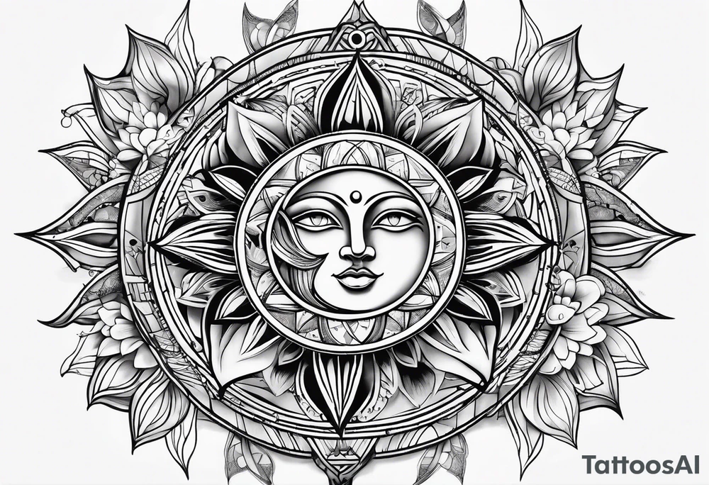sun and moon sacred geometry tattoo idea