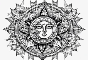 sun and moon sacred geometry tattoo idea