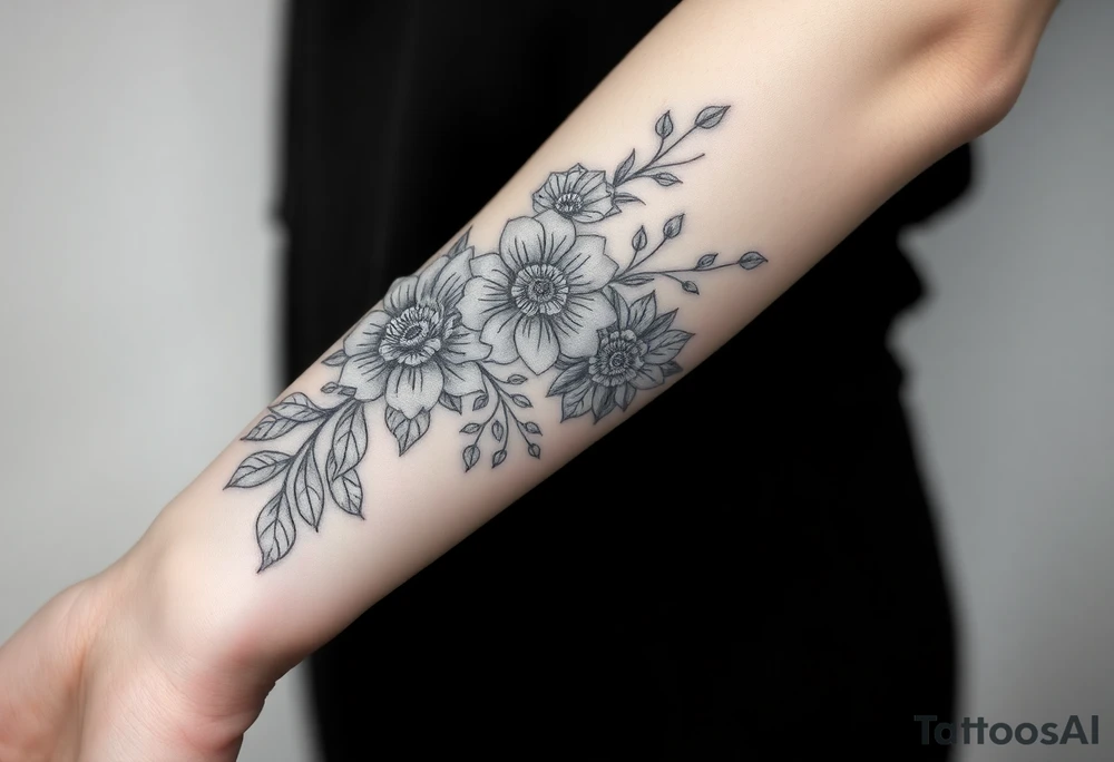 floral composition with japanese vibe, mutiple ornemental patern and leaf tattoo idea