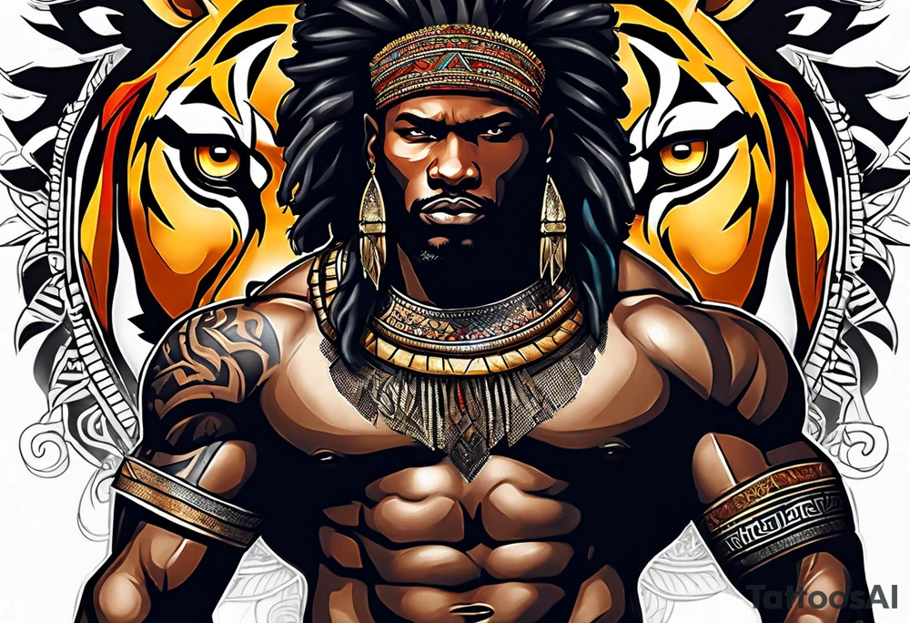 African warrior with a lion tattoo idea