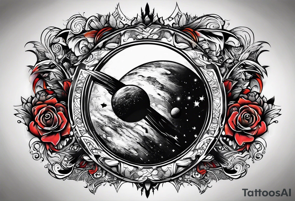 I want the name "Drew" with a space background tattoo idea