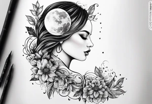 Tattoo on Woman’s Spine fine line, flowermoon, balance, eternity, perfection, love, patience, rising out of suffering tattoo idea