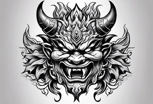 Oni mask with mouthful of flames tattoo idea