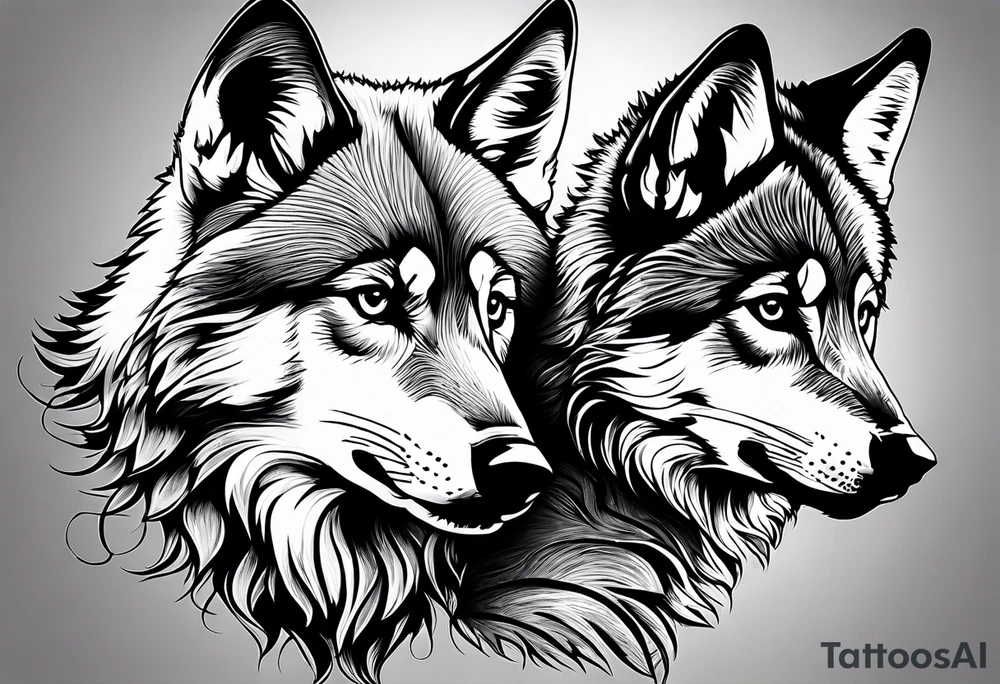 2 wolf cubs adoring and cute (one female, one male) tattoo idea