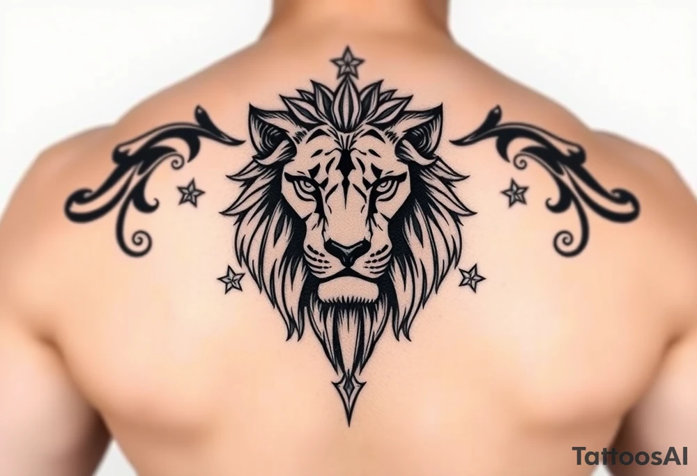 mystical lion with stars tattoo idea