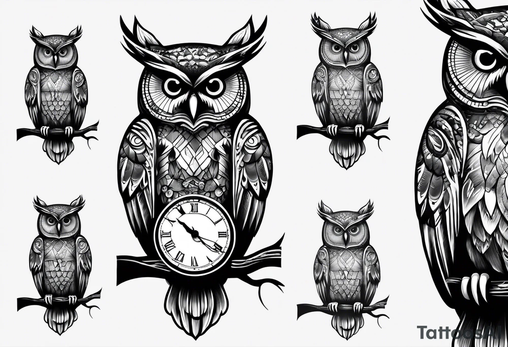 owl with a clock. time is running out tattoo idea