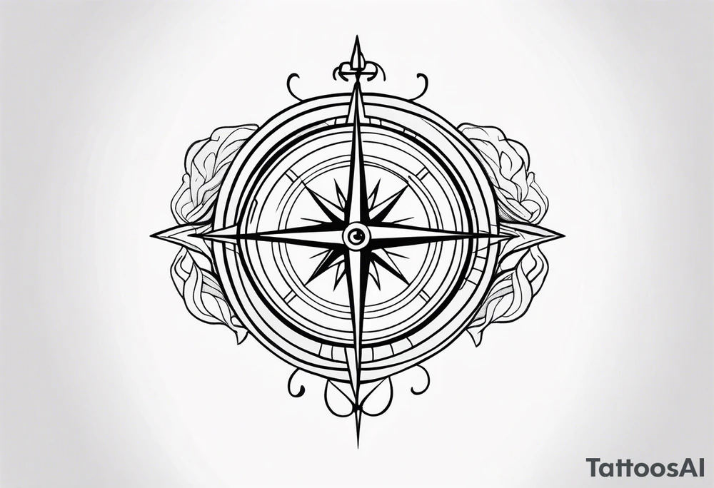 Feminine compass with waves and anchor along spine tattoo idea