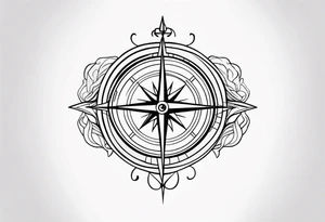 Feminine compass with waves and anchor along spine tattoo idea