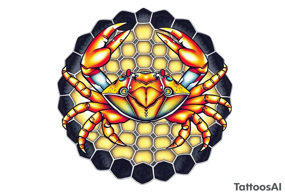 Crab in honey comb tattoo idea