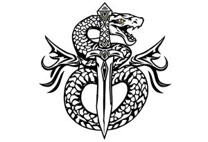 mystical snake coiled around an ancient dagger with jeweled hilt tattoo idea