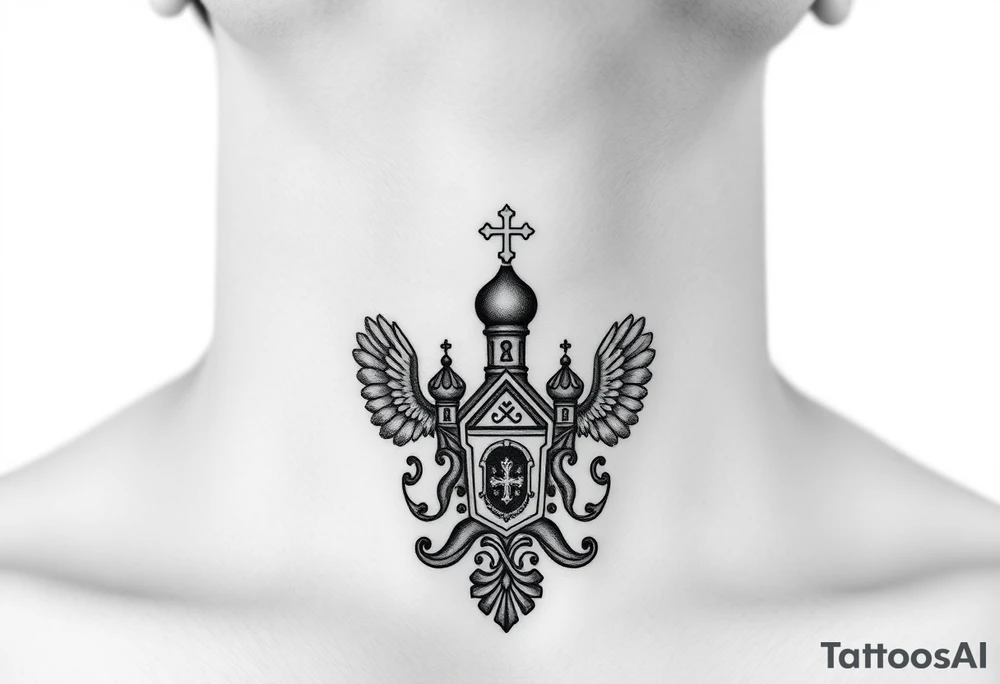 russian christian orthodox church military neck design front facing tattoo idea