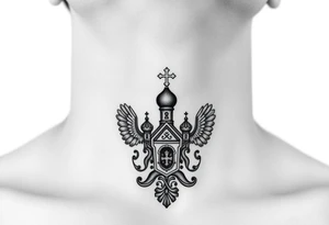 russian christian orthodox church military neck design front facing tattoo idea