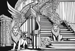 Valhalla lion sword stairs dragon tattoo idea