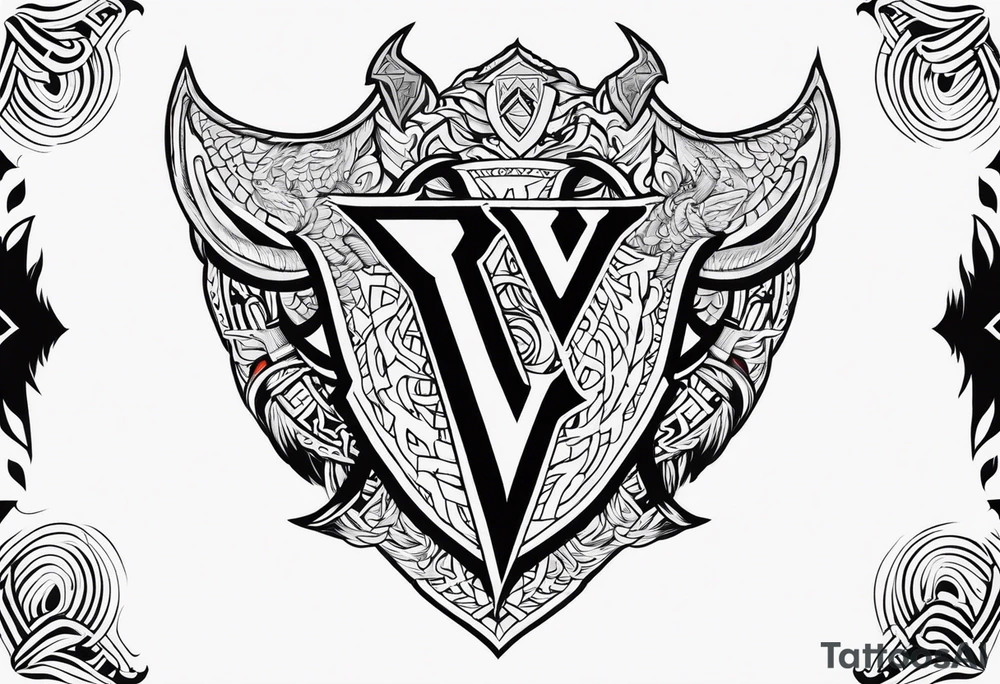 Valhalla sword shield dragon axe Valknut fire tattoo idea Valhalla sword shield dragon axe Valknut fire tattoo idea