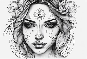 Woman's face with three eyes and a nose piercing tattoo idea