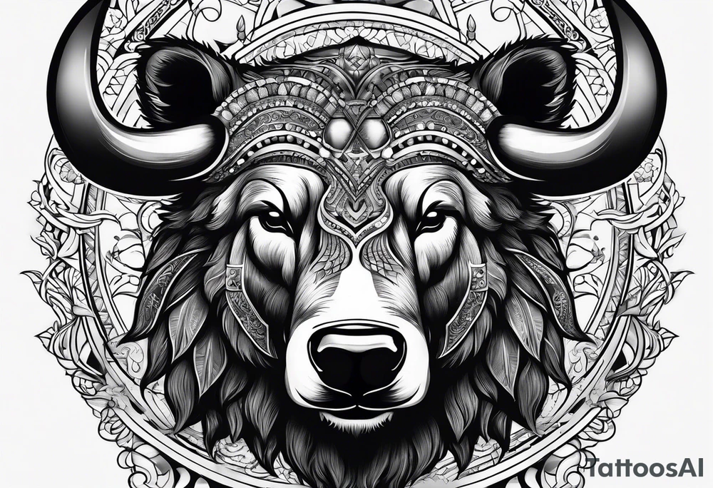 Make me a tattoo of half a bear's face and half a bull's tattoo idea