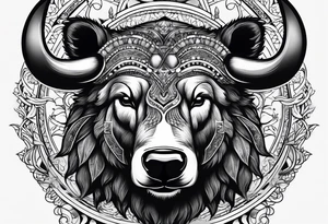 Make me a tattoo of half a bear's face and half a bull's tattoo idea
