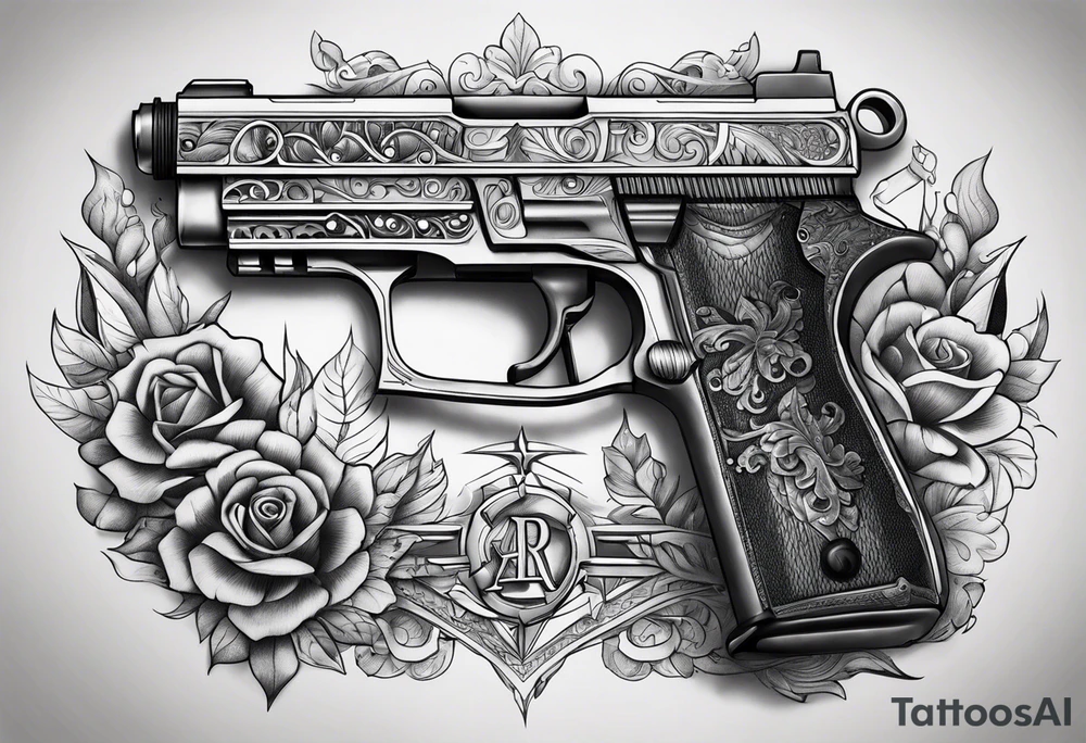 The letters AR with a pistol on each side tattoo idea