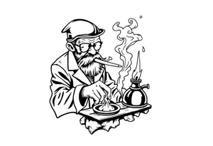 crazy mad scientist cooking up meth while smoking out of an oil burner tattoo idea
