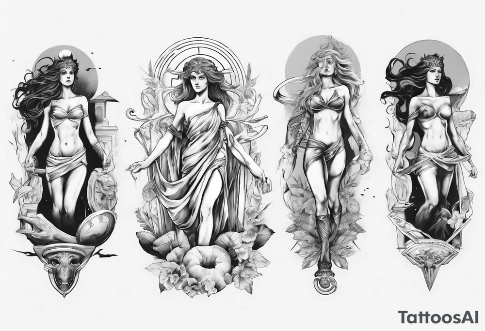 Greek mythology sleeve for women to signify power and success tattoo idea